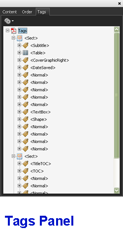 A screenshot of the Tags panel in Acrobat 9.0.